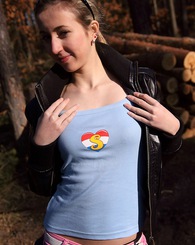 Dude spraying her teenage face with his tasty cum outside